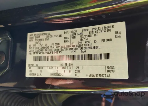 2020 Ford F-150 Xlt from USA, damaged, VIN 1FTEW1EP6LFB44833